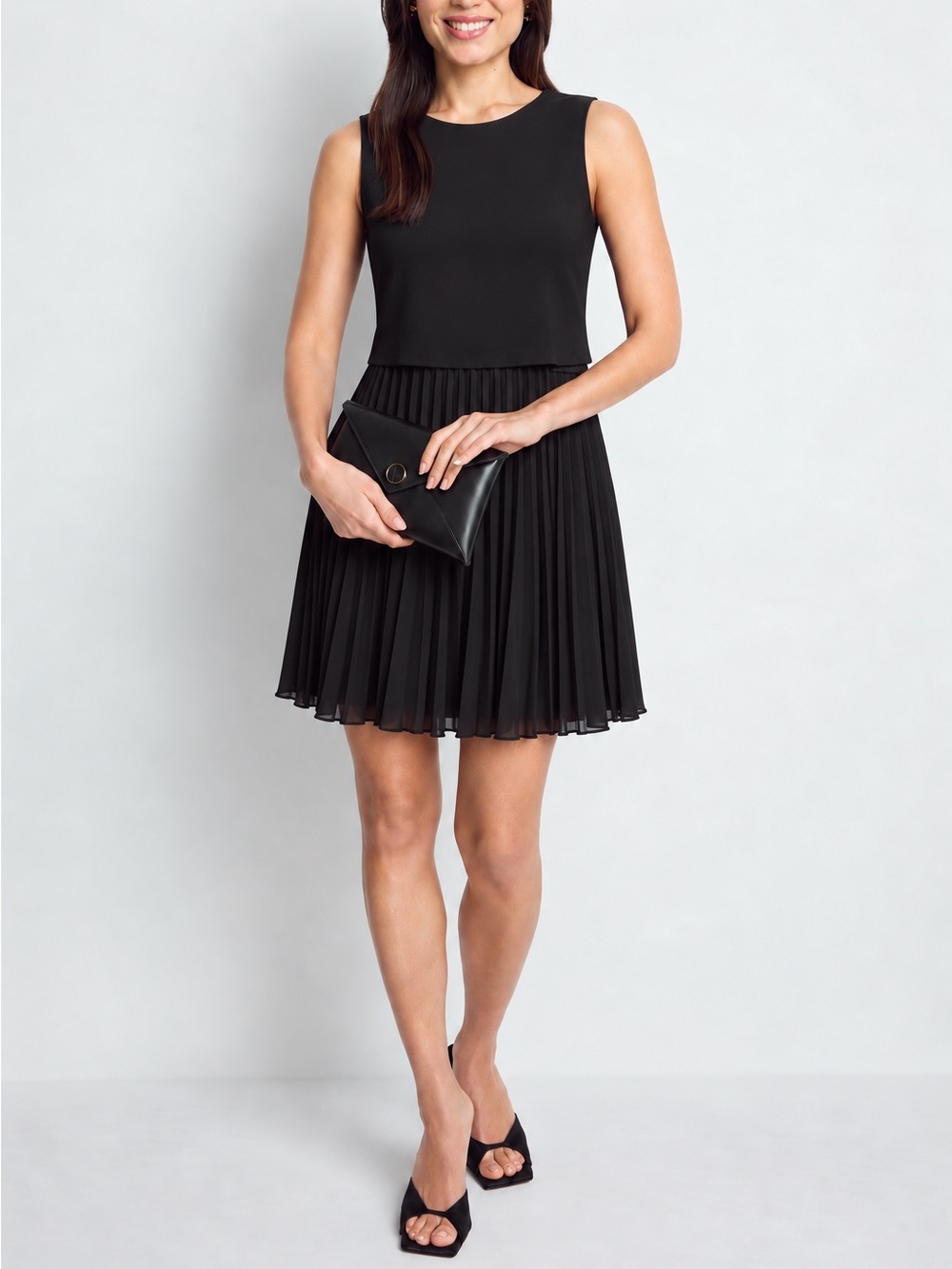 H&M Black Sleeveless Pleated Midi Dress Size 12